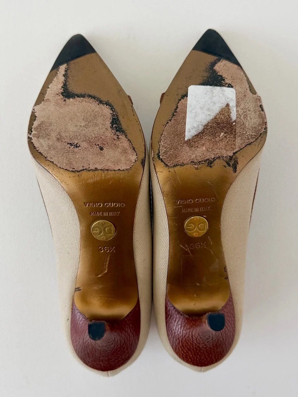 DOLCE & GABBANA | Vintage Canvas Leather Pointed Toe Pumps Heels EU 36.5